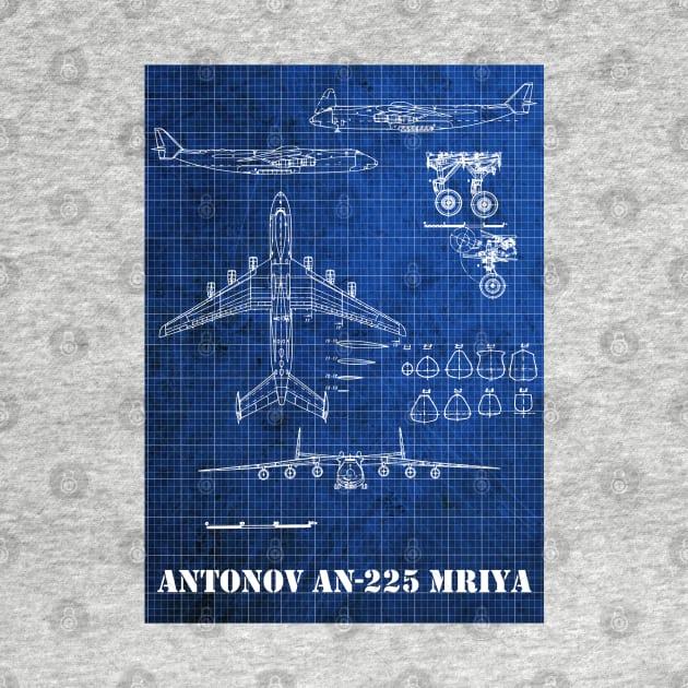 Vintage Blueprint of Antonov AN 225 Mriya Aircraft by Geoji 